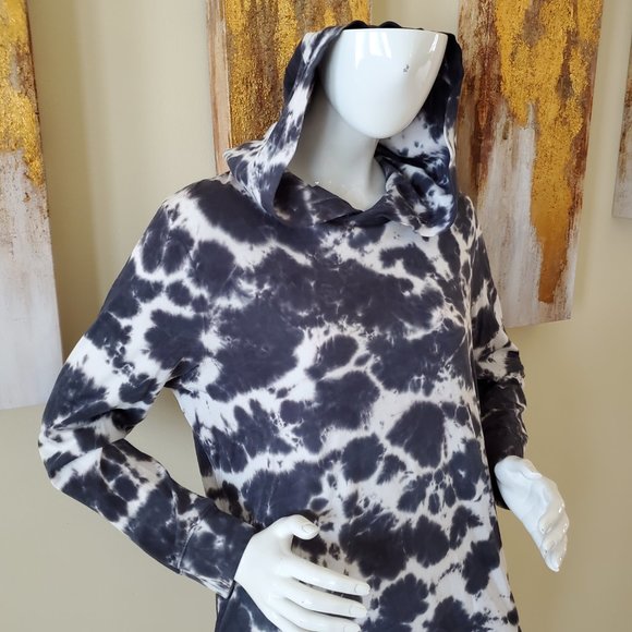 Wonder Nation Tie Dye Black & White Ribbed Hem Hoodie SZ XL (14-16) - Picture 3 of 9